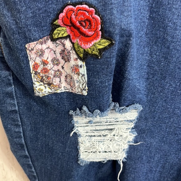 Mark Distressed Wide leg Hi Waist Crop Jeans Floral Decoration Size 20 - Picture 5 of 12